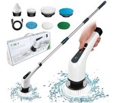 Cepillo de limpieza eléctrico inalámbrico, cepillo de limpieza inalámbrico con 7 cabezales de cepillo reemplazables, fregona eléctrica con mango ajustable para baño, cocina, cepillo de limpieza de coche