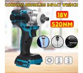 llave de impacto eléctrica sin escobillas, herramientas eléctricas recargables de 1/2 pulgadas para batería Makita de 18V, 520n. M