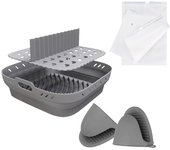 8.5inches Square Shape Silicone Air Fryer Liner with Divider and Mitts Reusable Silicone Air Fryer Basket 5QT and Larger