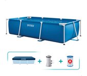 INTEX- Pack Piscina desmontable infantil  Small Frame Family con depuradora, cobertor y estructura metálica, ideal para jardín, fácil montaje, agua limpia y diversión en verano
