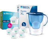 BRITA Jarra Filtrante, Modelo Marella | Marella XL | Aluna | Style | Cristal + 5 Filtros MAXTRA PRO | Hasta 150L agua filtrada | Sin BPA | Apta lavavajillas | Indicador Memo | Reduce cal, cloro y metales | Diseño sostenible