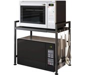 Aqrau Estante extensible para microondas multifuncional Soporte para microondas de  Organizador estante de cocina de pie para encimera Estantes para panadería con 6 ganchos