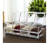 Four Compartment Seasoning Box With Spoon, Lid, And Storage Base, Used For Salt, Sugar, And Pepper