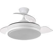 Ventilador de techo Escorpion Mini Fabrilamp blanco 3 aspas 91cm con motor DC de bajo consumo de 6 velocidades accionado con mando a distancia - Ventilador de aspas retractiles con luz LED CCT Abrila