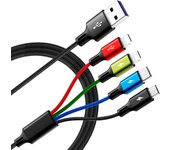 Cable de carga múltiple, [paquete de 2, 3,93 pies] Cable de carga rápida múltiple trenzado 4 en 1, cable de carga múltiple, adaptador de cable USB iP/Tipo C/Puerto micro USB
