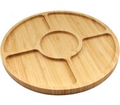 Bandeja redonda de bambú natural de 12.0 in con tabla de embutidos de 5 compartimentos, perfecta para aperitivos, platos de fiesta, aperitivos - 1 bandeja