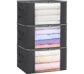 Pack of Three Folding Storage Boxes, with Transparent Window, Set of 3 Baskets with 2 Handles, Zipper Lid Bag for Clothes, Non-woven Organizer Chest, Bedroom, 90L