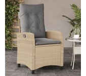 vidaXL Sillón reclinable de jardín con cojines ratán PE beige mixto
