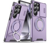 Slide Camera Protection Case for Samsung Galaxy S24 S23 S22 S21 Ultra Plus FE Magnetic 360° Rotating Ring Stand Cover