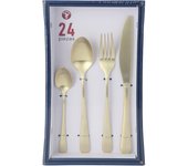 Mr.Spoon Juego 24 Piezas Cubiertos, Acero Inoxidable 18/0, Color Oro Mate, Alta acabado, Diseño moderno, Incluye cuchillo,tenedor,cuchara,cucharilla, Cubertería, Apto para lavavajillas. Ideas de regalo， Incluye bolsa de regalo.90017