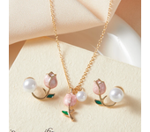 Trendy Fashion Pink Tulip Necklace Earrings Women's Set Temperament Party Sweet Simple Jewelry Set Accessories Gifts