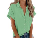 Womens Short Sleeve Shirts Solid Color Casua Button Down Blouse Tops With Chest Pocket Tops for Women Womens Tops and Blouses