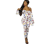 Skinny Jumpsuits SXY Off The Shoulder Leopard Print Catsuit Bodysuits Flare Sleeve One Piece Long Pants Playsuit