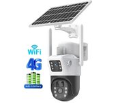 Cámara Solar 4G LTE de Tarjeta SIM, Cámara de videovigilancia PTZ de doble lente 4K y 8MP para exteriores, tarjeta Sim, Cámara de Seguridad Exterior Batería Recargable, Energía Solar Audio Bidireccional, Detección de Movimiento, Intemperie IP67