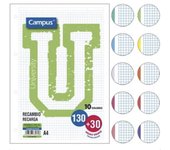 RECAMBIO CAMPUS A4 130 + 30 HOJAS 90G CUADRÍCULA 5 MM BANDAS COLORES VIVOS