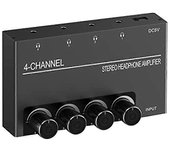 4 Channel Headphone Amplifier Stereo Audio Amp, Headphone Splitter with 4 3.5MM Headphone Output an