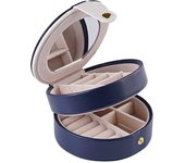 Jewelry Box, PU Leather Travel Jewelry Box 2-Layer Storage Box Display Storage Box, Gift Box with Mirror Dark Blue