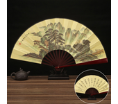 33.33CM Chinese Vintage Style Folding Fan Wooden Handle Classical Party Dance Hand Fan Men's And Women's Summer Cool Hand Fan