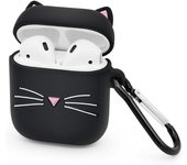 Funda para Airpods 2, Funda de silicona flexible a prueba de Golpes con diseño de Animales de Dibujos animados en 3D, Bigotes Negros divertidos, Gato y Gatito