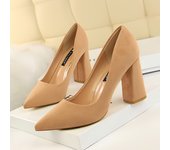 Women 8.5cm High Heels Elegant Pumps Lady Wedding Block Heels Scarpins Flock Suede Red Brown Nightclub Event Party Office Shoes
