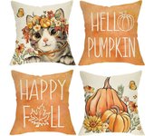17.7*17.7in Set Of 4 Halloween Print Pillow Set Ghost Pumpkin Series Pillow Set Halloween Pillow Cover, Without Pillow Core