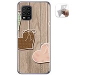 Tumundosmartphone Funda Gel Tpu para Xiaomi Mi 10 Lite diseño Corazones Madera Dibujos
