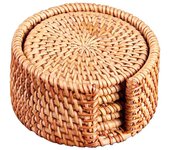 Juego de 7 posavasados de Ratán con soporte, posavasados de Madera, posavasados resistentes al Calor, posavasados de café, posavasados para Bebidas, Naturales, hechos a mano, ajustados para el hogar, restorante, Granja