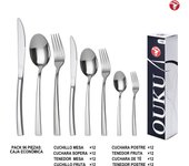 Mr.Spoon Serie Montaña Juego 96,108 o120 piezas cubiertos, Acero Inox 18/0,Plateado, Económico y funcional, Incluye cuchillo carne o mesa,tenedor,cuchara,cucharilla,etc. Mango monobloque,Apto para lavavajillas,Empaque ecológico,Para casa,hotel,restaurante