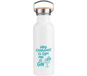 MERCHANDMANIA Bidón 750 ml acero inoxidable estilo retro frase graciosa hoy cambiamos el gyn por el gin deporte deportivo botella senderismo