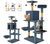JUPPLIES Rascador para Gatos 143cm - Arbol Rascador para Gatos Estable de Varios Niveles - Arbol para Gatos de Actividades con 5 Plataformas, 3 nidos y 1 Casa para Gatos - Torre Gatos