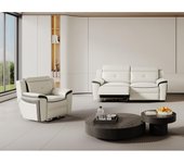Vente-unique - Sofá de 3 plazas y sillón relax eléctrico de piel ANGELIQUE - Blanco/antracita