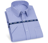 Mens Business Casual Short Sleeve Shirt Classic Plaid Striped Checked Male Social Dress Shirts Purple Blue 5XL Plus Large Size