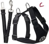 Dog Car Harness Seatbelt Set, Dog Vest Harness Adjustable with Breathable Mesh & Vehicle Safety Seat Belt Tether with Elastic