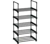 SONGMICS Estante Zapatero, Estante para Zapatos, 5 Niveles, Metal, Apilable, Ahorra Espacio, Almacenaje Zapato, Multifuncional, para el Pasillo, Dormitorio, Sala de Estar, Gris/Negro