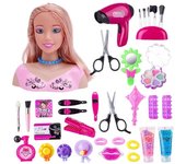 Juguetes de peluquería de muñeca de media longitudinal para niños, modelo de simulación de entrenamiento de Cabello, peluquería y maquillaje, Casa de