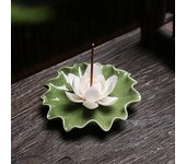 Ceramic handmade imitation floral thread incense tray - Home tea room aroma diffuser lotus leaf base Buddha hall incense burner