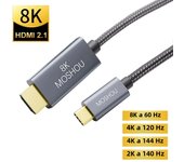 USB C to HDMI 2.1 Cable 8K@60Hz 4K@120Hz Thunderbolt 4/3 to HDMI 48Gbps HDR HDCP2.3 Type C to HDMI Cord for iPhone 16 Galaxy S24