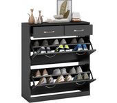 HOMCOM Armario de Zapatos Mueble Zapatero Estrecho con 2 Cajones Abatibles y 2 Cajones Extraíbles para 12 Pares de Zapatos para Salón Entrada Pasillo 80x30x91,5 cm