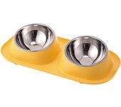 1pc Stainless Steel Double Cat Dog Bowl Cat Food Container Non-slip Base Pet Water Feeder Tilt Safeguard Neck Puppy Cats Bowls