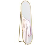 HOMCOM Espejo de Cuerpo Entero, 160 x 40 cm Espejo de Pared con Soporte, Estructura de Metal, Espejo de Pie Ovalado para Salón, Dormitorio, Dorado