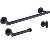 SOMY by Amazon Juego de accesorios de baño negro, 3 piezas, toallero, portarrollos, perchero, soporte de pared, acero inoxidable 304, negro mate, LA20BKDG-32