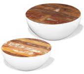 vidaXL Set mesa de centro forma cuenco 2 uds madera maciza reciclada Marrón, Blanco, Mesita de Salón o Comedor o Auxiliar Mesa de Café Meuble Salón