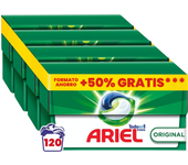 ARIEL PODS Todo en 1 Detergente Lavadora Liquido en Capsulas/Pastillas,120 Lavados 4 x (20+10) - ORIGINAL - Jabon 5 Acciones para una Limpieza Brillante en Frio. El embalaje puede variar