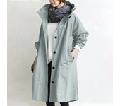 Trendy Women's Long Trench Coat Women's Solid Color Elegant Windbreaker Loose Comfortable Hooded Temperament Ladies Raincoat