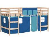vidaXL Cama alta para niños con cortinas madera pino azul 90x200 cm