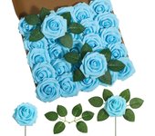 DuHouse 25Pcs Artificial Roses Flowers Fake Rose with Stems Real Touch Foam Flower Head for DIY Wedding Bridal Bouquet Baby Shower Centerpiece Floral Arrangement Party Home Decor(Navy Blue)