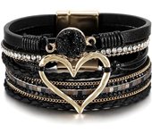 Pulsera de leopardo para mujer, estilo bohemio, de cuero, con múltiples capas de perlas y cristales.