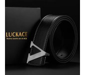 LUCKACE Design Belt For Men Fashion Women Luxury Letter Smooth Buckle Belts Alloy V Buckle Belts Leather Belts Gifts Waist