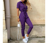 Overalls for Women Casual Lapel Lace-up Print Belt Work Jumpsuit Women One Pieces Bodysuit Women Chic and Elegant Long Jumpsuits