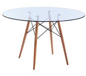 Mesa de Comedor Redonda 120 Elegante con Tapa de Cristal y Patas de Madera Maciza
